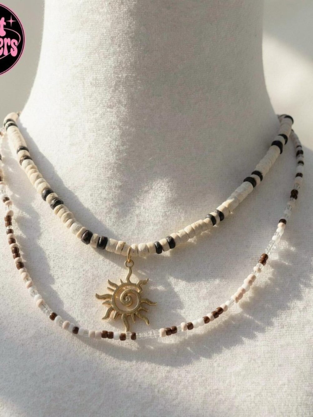 pcs set gold Sunflower necklace with beaded, chain and sun charm